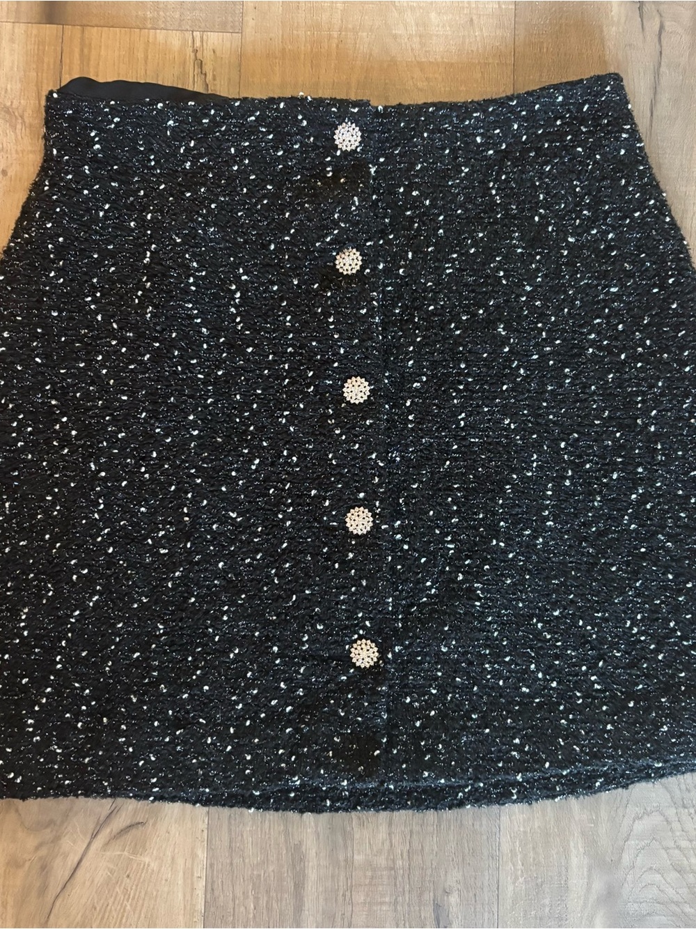 Express Black Tweed Mini Skirt with Pearl Buttons